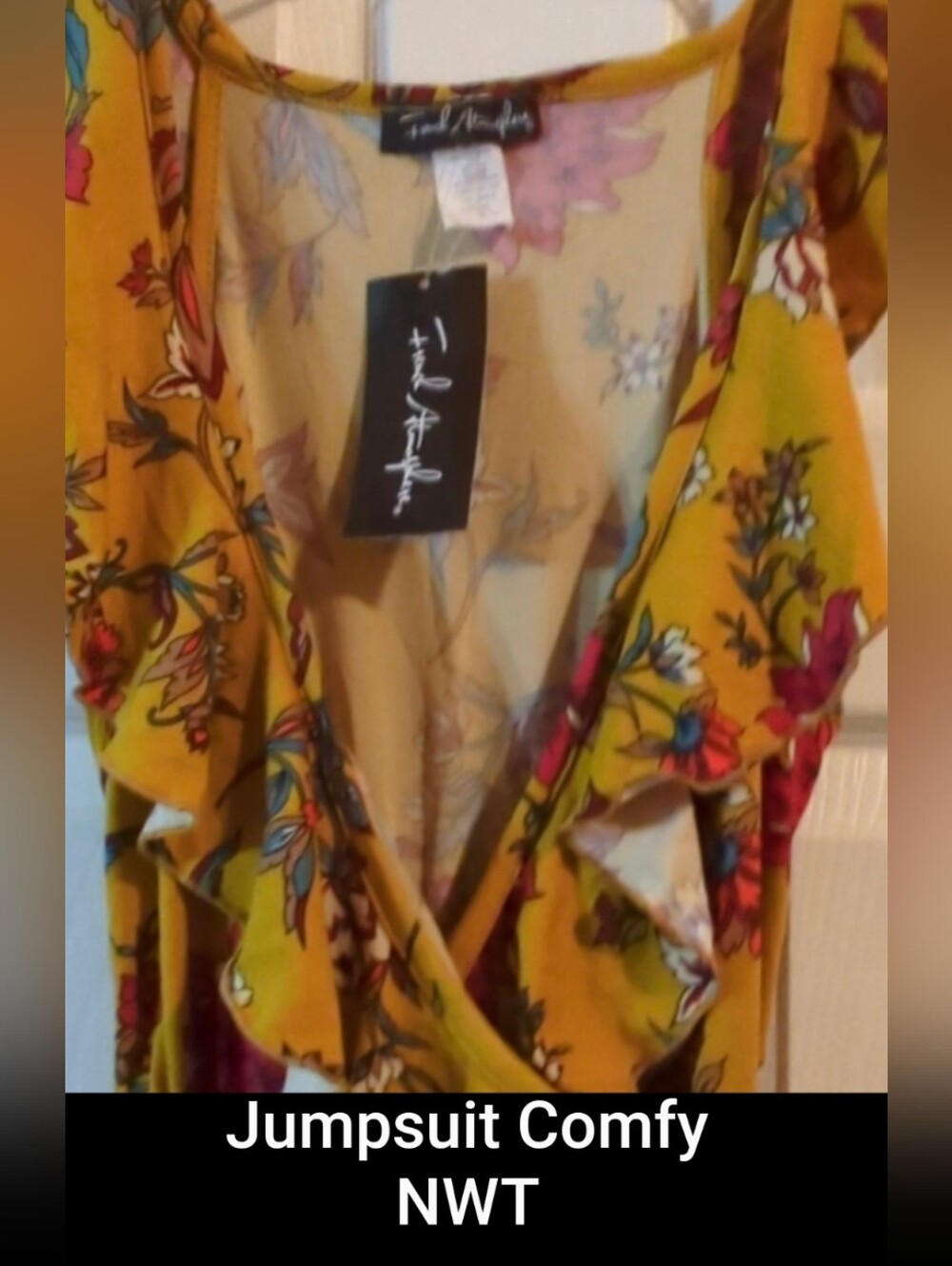 Jumpsuit French Atmosphere Floral Sleeveless W/Ruffle Ties At Waist Small NWT